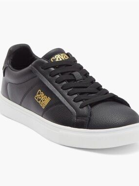 Cavalli Class Men's Black and White Low-Top Leather Sneakers